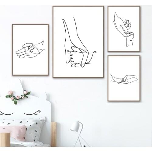 Mom Baby Hands Line Art Prints Nordic Poster Nursery Wall Picture Black White Canvas Painting Kids Room Decor Love Gift for Mom