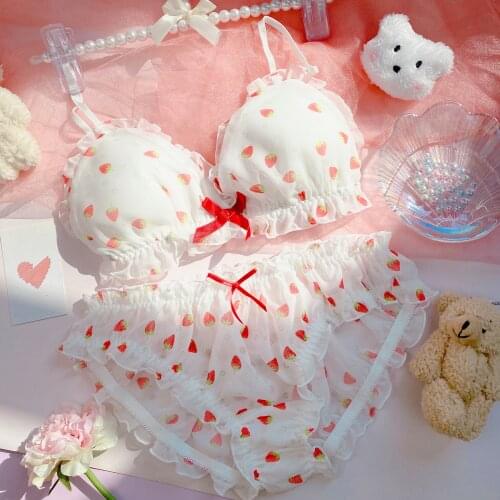 Wriufred Peach underwear set girl pure cotton bra girl suit no steel ring bralette sets high school students cute thin lingerie