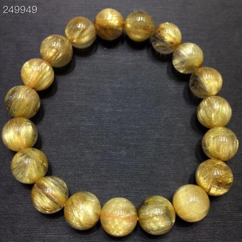 Top Natural Gold Rutilated Quartz Crystal Bracelet Woman Men 10.5mm Clear Round Beads Jewelry Brazil Genuine AAAAA