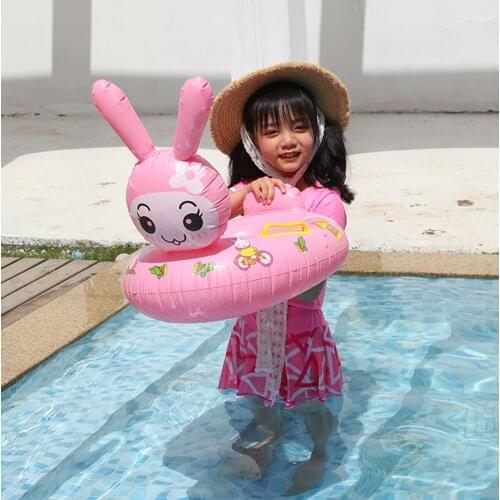 Cute Rabbit Baby Float Pool Swimming Ring Inflatable Circle Baby Seat with Steering Wheel Summer Beach Party Pool Toys