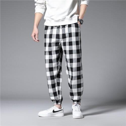2021 Mens stripe Plaid Harem Pants Casual Pants Male Summer Harajuku Loose Drawstring Wild Pant Man Hip hop Jogger Trousers