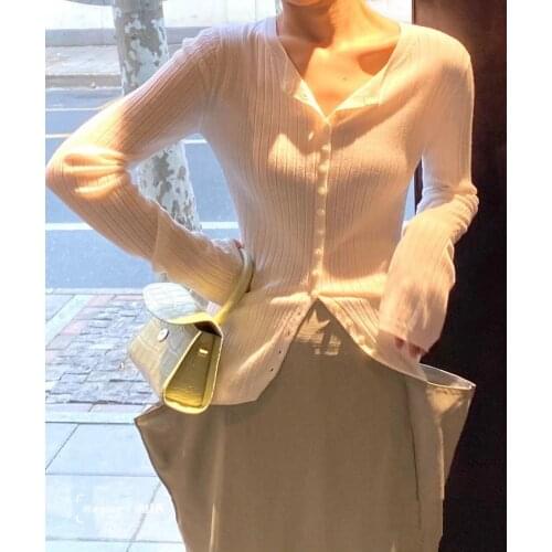 2021 New Women Knit Thin Cardigan Ladies Slim Stripes Single-Breasted Sweater Outwear Female Fashion Knitwear Tops