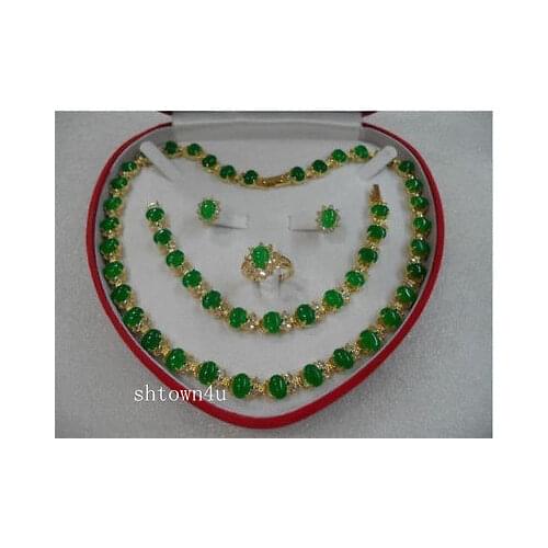 New Style Hot sale*** green jade necklace bracelet earring ring set Fashion Wedding Party Jewellery