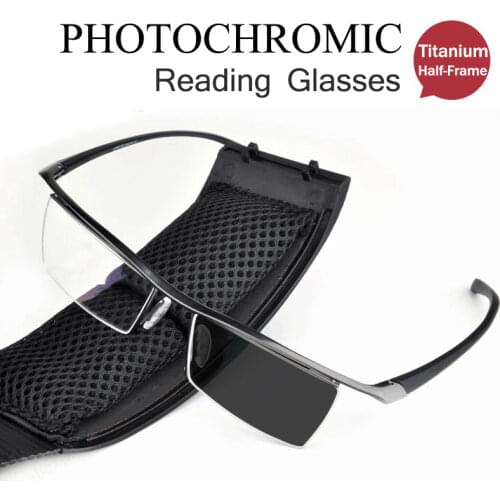 New Sun Photochromic Reading Glasses Half Frame Comfortable Spring Legs Color Changing ultralight Presbyopic glasses +1.0 To +4