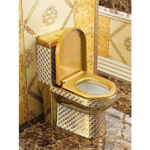 Hotel Luxury Theme Toilet Mosaic Golden Ceramic Toilet One-piece Color Flush Toilet Bathroom Siphon Closestool Sanitary Ware