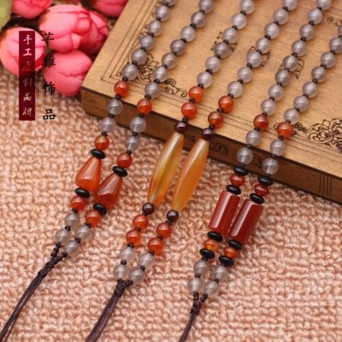 5Pcs/Lot Gold Gem Necklace Sweater Chain Pendant Rope Hand-woven White Agate Beads Man Woman Homemade Jewelry DIY Material Red