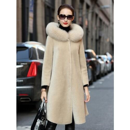 Fur Real Coat Female Sheep Shearling Jacket Winter Coat Women Fox Fur Collar 100% Wool Coat Suede Leather Jackets MY4435 s