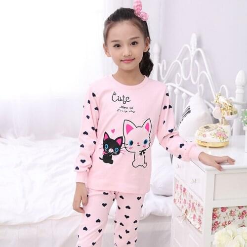 TUONXYE Boys Girls Pajamas Sets Children Animals Pink Cats Cotton Kids Long Sleeves Pijama Baby Sleepwear Clothing Nightwear