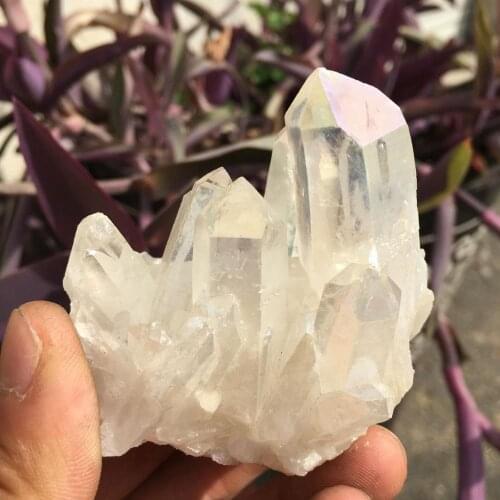 Rare beautiful white flame aura quartz crystal cluster specimen