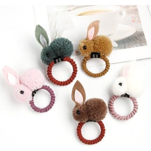 Fashion Cute Ball Rabbit Hair Ring Female tie rope Korean Elastic Rubber Hair Bands Bunny Hair Rope Children Hair Accessories