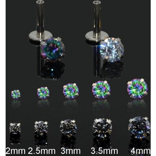 2Pcs 2-5mm Gem Solid Steel Tragus Cartilage Ear Stud Crystal Zircon Earrings Piercing Jewelry Cartilage Piercing Earrings Prong
