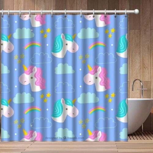 Raibow Unicorn Bathroom Curtain Cartoon Kids Waterproof Polyester Fabric Bath Shower Curtain Home Decor Shoewer Sets