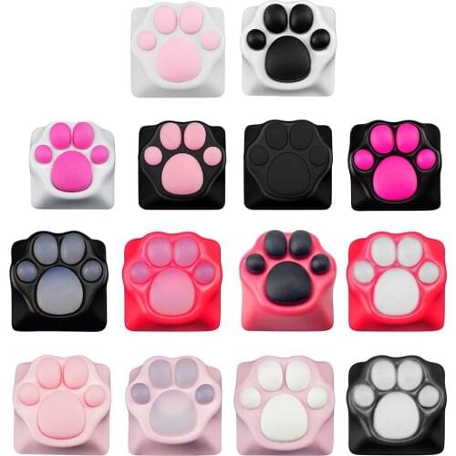 Cute Keycaps 3D Soft Silicone Cat Paw Pad Mechanical Keyboard Aluminum Alloy Base Keycap Pink/Black/White Color key caps