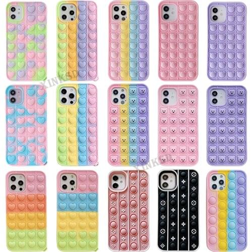 Cute Rainbow Bear Love Fidget Toys Phone Case for Iphone 11 12 Pro Max for X XR XS 6 6s 7 8 Plus Silicone Reliver Stress Cover