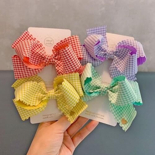 CN Cute Plaid Ribbon Bows Fashion Hair Clip Kids Girls Hairbow Clips Barrette Hairpin Children Hair Accessories