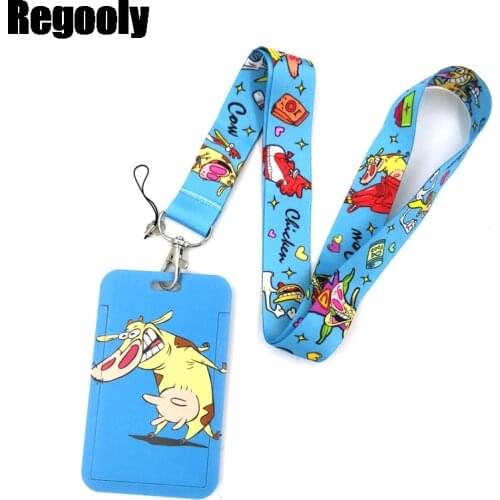 Blue Chicken and cows Fashion Lanyard ID Badge Holder Bus Pass Case Cover Slip Bank Credit Card Holder Strap Card Holder