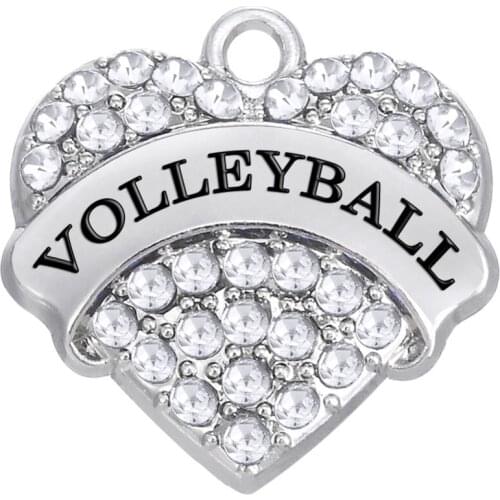 Sports crystal Volleyball heart charm for jewelry making