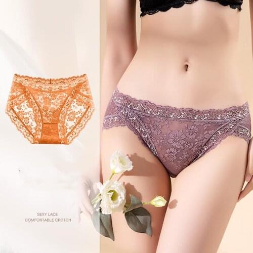 Lace Embroidery Floral Womens Underwear Ultra-Thin Quick-Drying Briefs Sexy Seamless Panties Breathable Cotton Crotch Lingerie