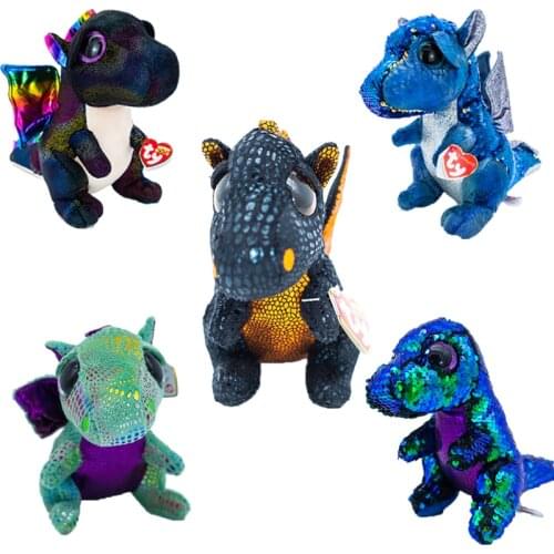Ty Beanie Boos Big Eyes Sequins Blue Dinosaur Series Plush Dolls Collectible Stuffed Toy Boys Girls Child Birthday Gift 15CM