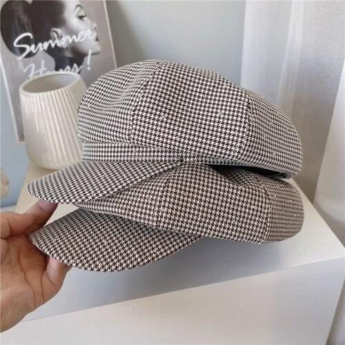 202108-26street autumn babysbreath Rhinestone decoration plaid leisure lady Octagonal hat men women visors cap