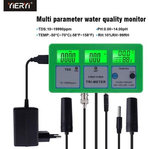 Yieryi pH/TDS-216 PH Meter 4 in 1 PH TEMP TDS RH Water Quality Tester Monitor With Electrode For Swimming Pool,Aquarium