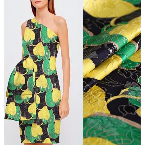 104CM Wide 16MM Green Yellow Leaves Jacquard Silk Cotton Acrylic Brocade Fabric for Spring Autumn Dress Jacket DE1388
