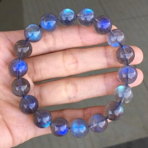 Genuine Natural Blue Light Labradorite Crystal Clear Round Beads Bracelet 11.5mm Women Labradorite Grey Moonstone Stone AAAAAA