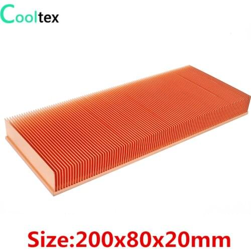 100% new 200x80x20mm Pure Copper Heatsink Skiving Fin Heat Sink for Electronic Chip LED Power Amplifier Cooling Cooler