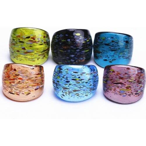 12 Lampwork Murano Gold Foil 6 Color Band Ring 17-19mm HOT
