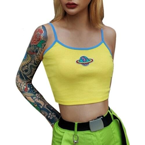 2019 Summer Fashion Sling U-neck Embroidery Slim Bottoming Vest Female Short Camisole
