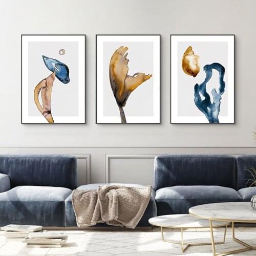 3 Pieces Abstract Blue Mushroom Poster Modern Nordic Print Wall Art Decor Canvas Painting Picture Living Room Home Decoration