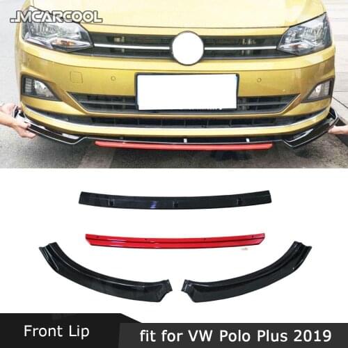 ABS Black Red Material Front Bumper Lip Spoiler Cover Trim For Volkswagen VW Polo Plus 2019 Auto Car Decoration