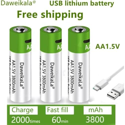 New2021 USB AA Rechargeable Batteries 1.5V 3800 mAh li-ion battery for remote control mouseElectric toy battery + Type-C Cable