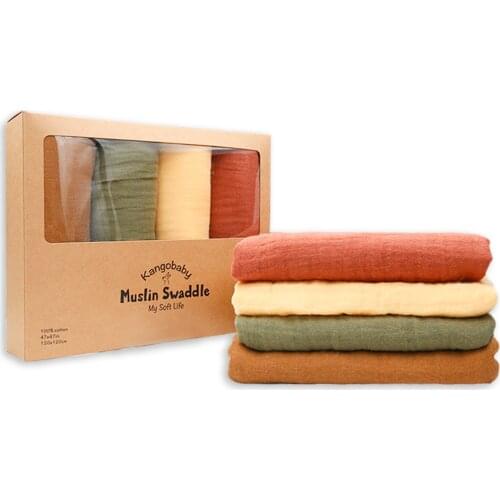 Bamboo Cotton Muslin Swaddle Blankets Newborn 4Pack Soft Baby Receiving Blanket Infant Kids Wrap Sleeping Quilt Bed Cover