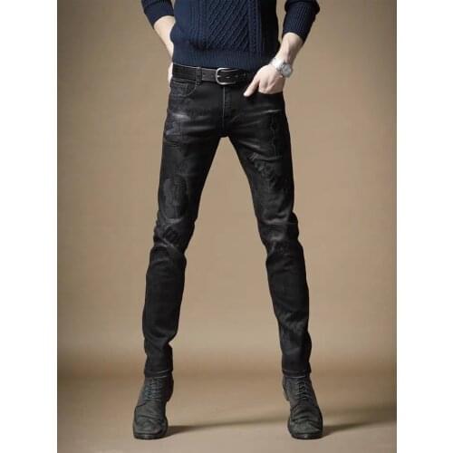 Free Shipping New 2020 mens male spring autumn models embroidered jeans brand high-end printed stretch Korean trousers
