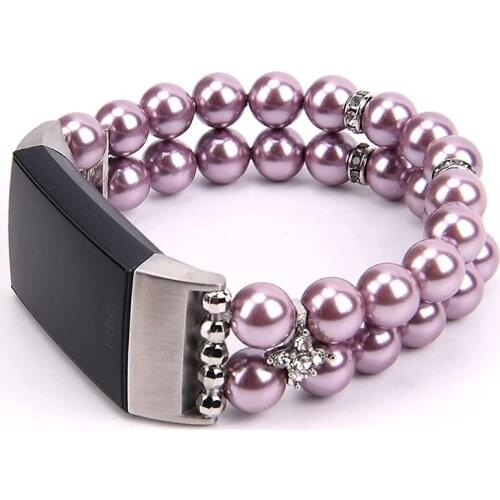 Bracelet for Fitbit Charge 4 & Charge 3/3 SE Bands Fashion Handmade Elastic Stretch Pearl Bracelet Women Girls Replacement Strap