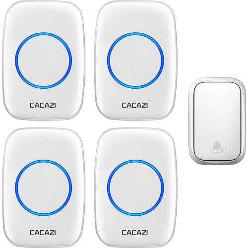 CACAZI Self-powered Wireless Waterproof Doorbell No Battery Required 1 Button 4 Receiver US EU UK Plug Cordless Home Ring Bell