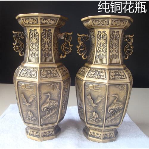 Decoration art craft The large antique brass copper vase vase flower bottle decoration Daming Xuande eight shipping vase vase
