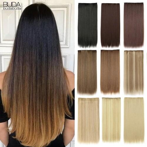 22 Inch Long Straight Synthetic 5 Clips in One Piece Hair Black Brown Blonde Hairpiece For White Women 5 Clip in Hair Extensions