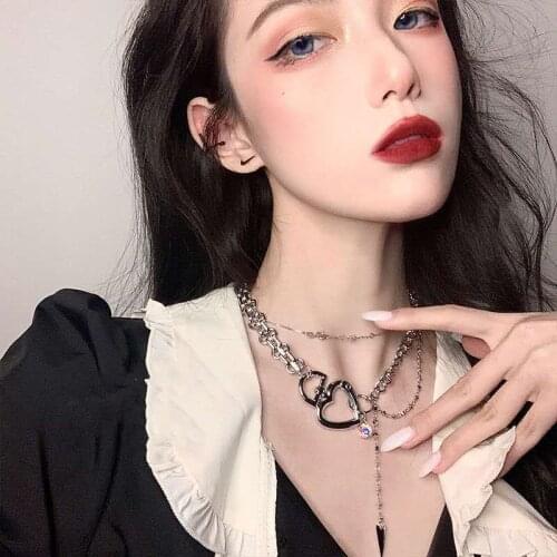 Harajuku crystal heart Lock necklace with pendant design, Bohemian style long chain necklace for womens Christmas gift