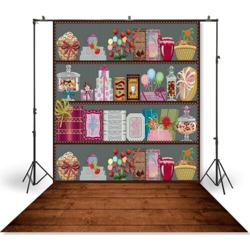 HUAYI Photography Backdrop Newborns Baby Child Photo Booth Background Vintage Candy Shelf Princess Birthday Backdrop XT-3678