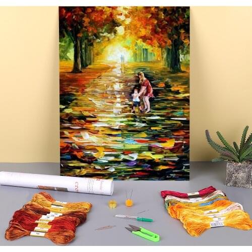 Playing With Mama Printed Canvas 11CT Cross Stitch DIY Embroidery Patterns DMC Threads Handiwork Handmade Sewing Stamped