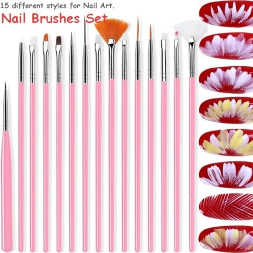 15Pcs Nail Brush for Manicure Gel Brush for Nail Art 15Pcs/Set Ombre Brush for Gradient for Gel Nail Polish Painting Drawing