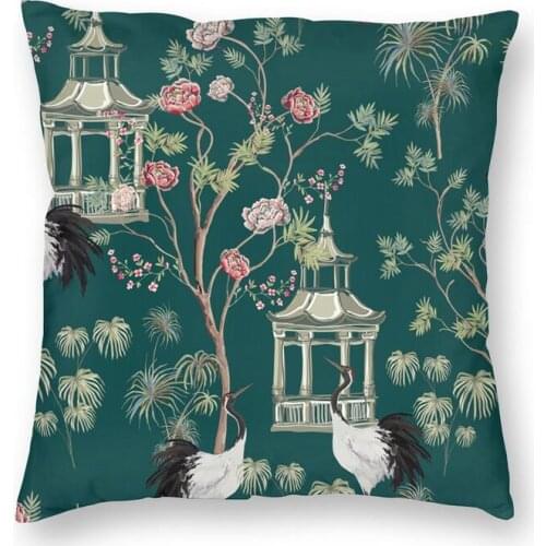 Chinoiserie Fengshui Oriental Floral Pattern Green Cushion Cover 45x45 Home Decor 3D Printing Throw Pillow Case for Living Room