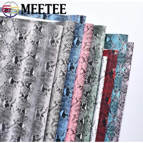 Meetee 45X137cm 0.8mm Thick Leather Fabric PVC Synthetic Leathers Snake Glitter Fabric Bag Sewing Textile Decorative Material