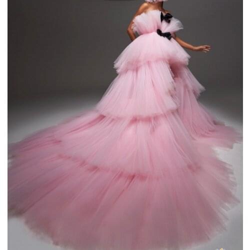 Pretty Pink Tulle Dress Ball Gowns Robe Puffy Prom Party Dresses Stain Bow Soft Tulle Robe de Mariee