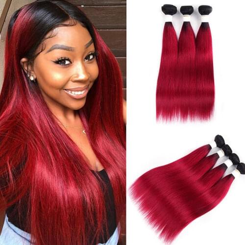 Ombre Red Straight Hair Bundles Brazilian 100% Human Hair Weave Bundles SOKU 3PCS/4PCS Bundles Deals Non-Remy Hair Extension