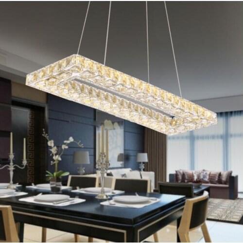 Creative rectangular restaurant chandelier three crystal LED dining chandelier modern minimalist bedroom table lighting