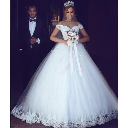 Lace Wedding Dresses Tulle Plus Size Ball Gown Off Shoulder Bride Bridal Wedding Weeding Dresses Wedding Gowns 2019