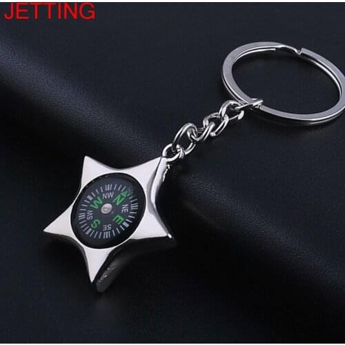 Multifunction pentagram compass keychain personality key chains silver Color key ring
